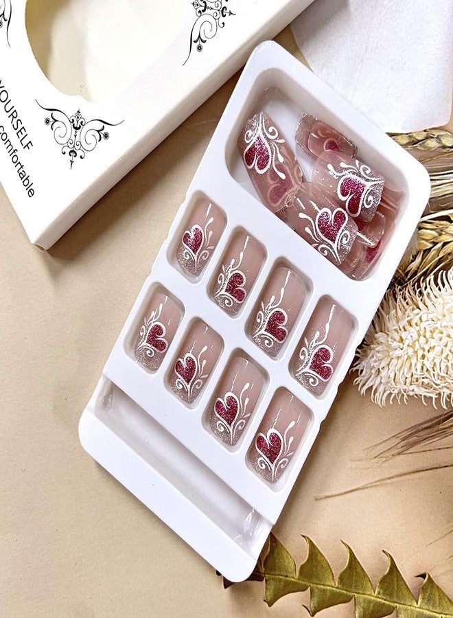 TBRZTR Purple Heart Valentine's Press on Nails Medium European Lines Design Gradient Stick on Nails Valentine's Nails Press Ons Glitter Powder Glue on Nails Charm Holiday Nails for Women Acrylic Nails - Image 3